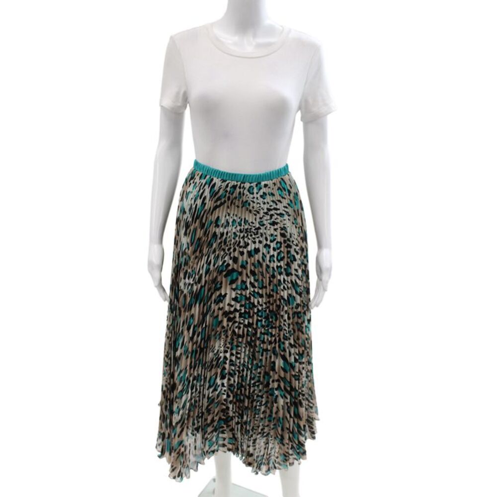 Loyd/ford Womens Pleated Long Animal Print Skirt Green Polyester Pull On Size 4
